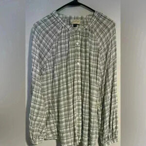 2x womens universal threads blouse black and white plaid button down EUC